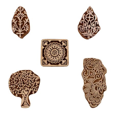 Set of 5 Piece New Mix Wooden Printing Blocks